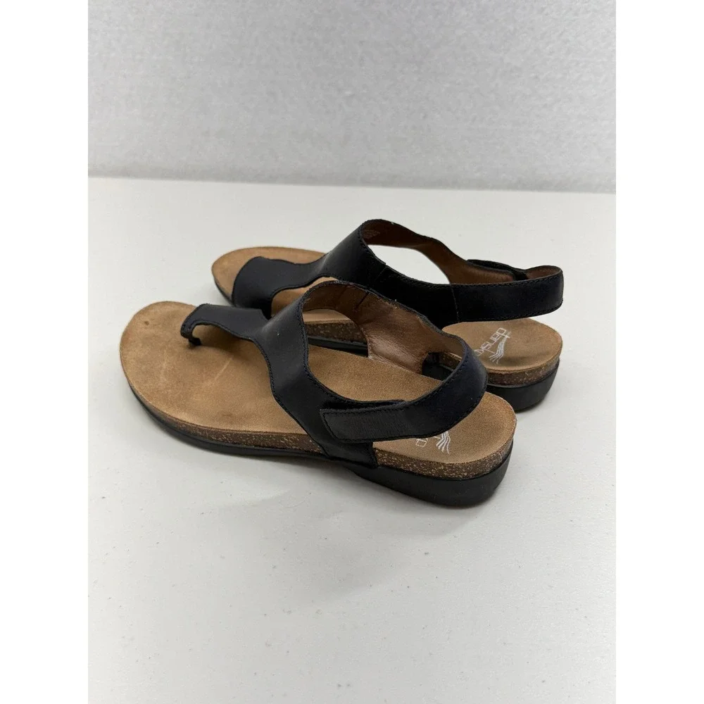 Dansko Reece Black Brown Leather Slingback Thong Sandals 36 US 6